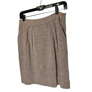 Anthropologie Tabitha A-Line Skirt Small Beige Tweed Linen Cotton Side Pockets 6